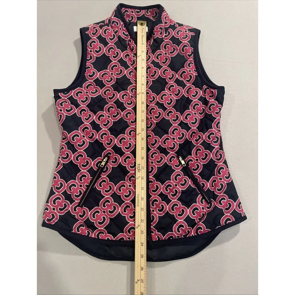 Crown & Ivy SMALL Navy Blue/Pink Puffer Vest  Zipper Pockets EXCELLENT Fast Ship